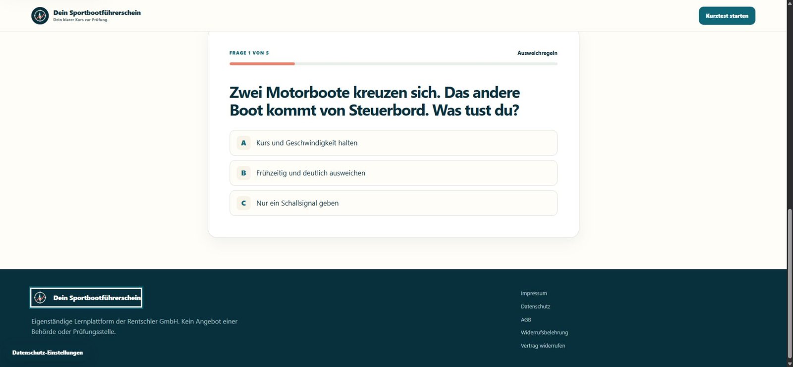 Originalaufnahme der SBF-Fragenkarte mit Antwortauswahl